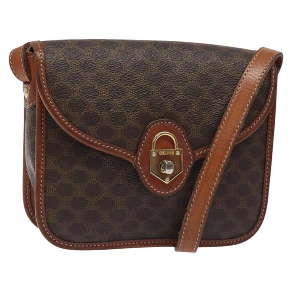 CELINE Macadam Canvas Shoulder Bag Pvc Brown Gold - Picture 1 of 13